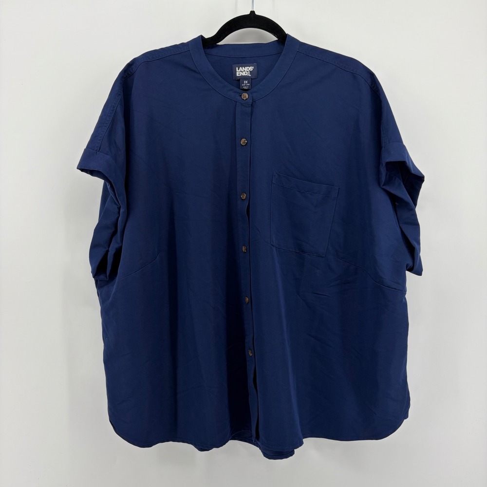 Lands‎ End Womens Plus Size 3X Navy Blue Button Front Short Sleeve Shirt Tunic